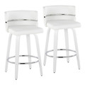 Cinch 26" Contemporary Fixed-Height Counter Stool with Swivel in White Wood and White Faux Leather with Round Chrome Footrest- Set of 2 — pair view