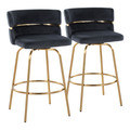 Cinch 26" Contemporary Fixed-Height Counter Stool with Swivel in Gold Metal and Black Velvet with Round Footrest- Set of 2 — pair view