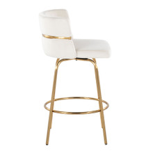Cinch counter stool in Gold Metal, Cream Velvet, side view, featuring swivel and metal footrest