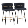 Cinch 26" Contemporary Fixed-Height Counter Stool with Swivel in Black Metal and Black Velvet with Round Gold Footrest- Set of 2 — pair view