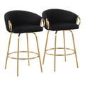 Claire Contemporary/Glam Counter Stool in Gold Steel and Black Velvet- Set of 2 — pair view