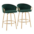 Claire Contemporary/Glam Counter Stool in Gold Steel and Green Velvet- Set of 2 — pair view