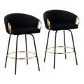 Claire Contemporary/Glam Counter Stool in Black Metal and Black Velvet with Gold Metal Accent- Set of 2 — pair view
