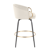 Claire counter stool in Black Metal, Cream Velvet, Gold Metal, side view, featuring swivel