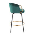 Claire counter stool in Black Metal, Gold Metal, Emerald Green Velvet, side view, featuring swivel