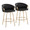 Claire counter stool in Gold Metal, Black PU, coordinated set view, featuring swivel