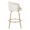Claire counter stool in Gold Metal, White PU, side view, featuring swivel