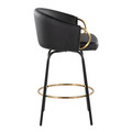 Claire counter stool in Black Metal, Gold Metal, Black PU, side view, featuring swivel