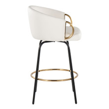 Claire counter stool in Black Metal, Gold Metal, White PU, side view, featuring swivel