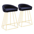 Canary Contemporary Counter Stool in Gold with Blue Velvet- Set of 2 — pair view