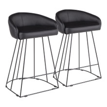 Canary Contemporary Counter Stool in Black Metal and Black Faux Leather- Set of 2 — pair view