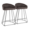 Canary Contemporary Counter Stool in Black Metal and Brown Faux Leather- Set of 2 — pair view