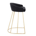 Canary counter stool in Gold Metal, Black Velvet, side view, featuring upholstered seat