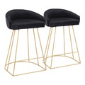 Canary 26" Contemporary Counter Stool in Gold Metal with Black Velvet Fabric- Set of 2 — pair view