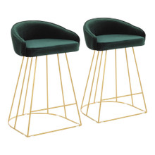 Canary 26" Contemporary Counter Stool in Gold with Green Velvet- Set of 2 — pair view