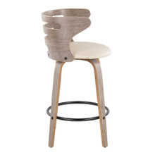 Cosi counter stool in Light Grey Wood, Cream PU, Black Metal, side view, featuring swivel and wood frame