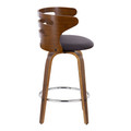 Cosi counter stool in Walnut Wood, Brown PU, Chrome Metal, side view, featuring swivel and wood frame