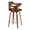 Cosi counter stool in Walnut Wood, Brown PU, Chrome Metal, back and side view, featuring swivel and wood frame