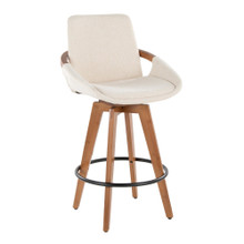 Cosmo 26" Mid-Century Fixed-Height Counter Stool with Swivel in Walnut Bamboo and Cream Noise Fabric with Round Black Metal Footrest — product view