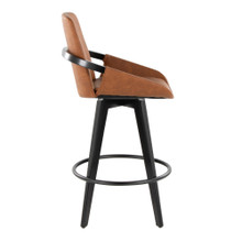 Cosmo counter stool in Black Wood, Camel PU, Black Metal, side view, featuring swivel and wood frame
