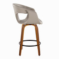 Curvo counter stool in Walnut Wood, Light Grey PU, Black Metal, side view, featuring swivel and wood frame