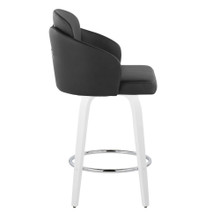 Cinch counter stool in White Wood, Black PU, Chrome Metal, side view, featuring swivel and wood frame