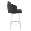 Cinch counter stool in White Wood, Black PU, Chrome Metal, side view, featuring swivel and wood frame