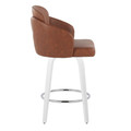 Cinch counter stool in White Wood, Camel PU, Chrome Metal, side view, featuring swivel and wood frame