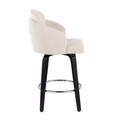 Dahlia counter stool in Black Wood, Cream Fabric, Chrome, side view, featuring swivel and wood frame