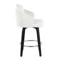 Dahlia counter stool in Black Wood, Cream Velvet, Chrome, Gold Metal, side view, featuring swivel and wood frame