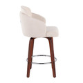 Dahlia counter stool in Walnut Wood, Cream Fabric, Chrome, side view, featuring swivel and wood frame