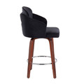 Dahlia counter stool in Walnut Wood, Black Velvet, Chrome, Gold Metal, side view, featuring swivel and wood frame