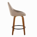 Diana counter stool in Walnut Wood, Brown PU, Black Metal, side view, featuring swivel and wood frame