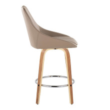 Diana counter stool in Zebra Wood, Brown PU, Chrome Metal, side view, featuring swivel and wood frame