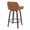 Daniella 26" Contemporary Fixed-Height Counter Stool with Swivel in Walnut Glazed Wood and Camel Faux Leather with Round Black Metal Footrest- Set of 2 — rear three-quarter view