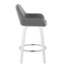 Cinch counter stool in White Wood, Grey PU, Chrome Metal, side view, featuring swivel and wood frame
