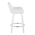 Cinch counter stool in White Wood, White PU, Chrome Metal, side view, featuring swivel and wood frame