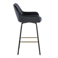 Daniella counter stool in Black Metal, Black Velvet, Gold Metal, side view, featuring swivel and metal footrest