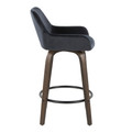 Daniella counter stool in Walnut Glazed Wood, Black Metal, Black Velvet, side view, featuring swivel and wood frame