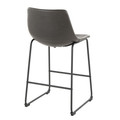 Duke counter stool in Black Metal, Grey PU, back and side view, featuring metal footrest