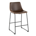 Duke 26" Industrial Fixed-Height Counter Stool in Black Metal with Espresso Faux Leather and Orange Stitching — product view