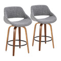 Fabrico Mid-Century Modern Counter Stool in Walnut and Grey Noise Fabric- Set of 2 — pair view
