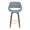 Fabrizzi counter stool in Walnut Wood, Blue Fabric, Chrome, front view, featuring metal footrest