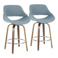 Fabrico Mid-Century Modern Counter Stool in Walnut and Blue Noise Fabric- Set of 2 — pair view