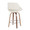 Fabrizzi counter stool in Walnut Wood, Cream Fabric, Chrome, back and side view, featuring metal footrest