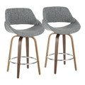 Fabrico Mid-Century Modern Counter Stool in Walnut and Grey Noise Fabric- Set of 2 — pair view
