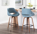 Fabrizzi counter stool in Walnut Wood, Blue Fabric, Black Metal