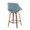 Fabrizzi counter stool in Walnut Wood, Blue Fabric, Black Metal, back and side view