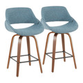 Fabrico Mid-Century Modern Counter Stool in Walnut and Blue Noise Fabric- Set of 2 — pair view