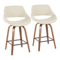Fabrico Mid-Century Modern Counter Stool in Walnut and Cream Fabric- Set of 2 — pair view
